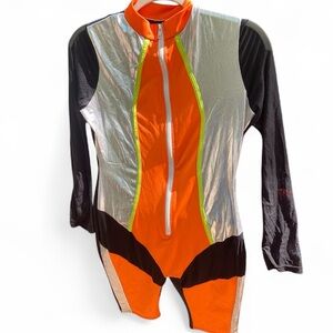 Futuristic orange and black bodysuit #rave #festivalvibes